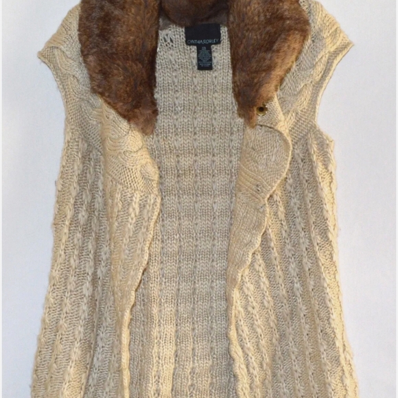 CYNTHIA ROWLEY Knit Sweater Vest Faux Fur Collar Size XS - Picture 7 of 8